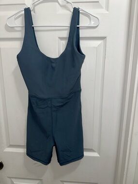 ANTONIO MELANI Slate Blue Ribbed Tank Short Bodysuit